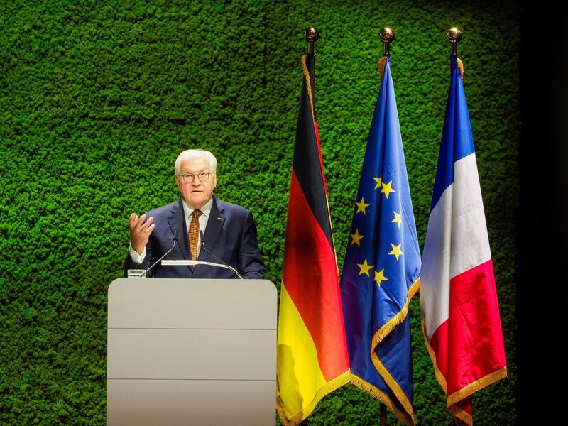 Der Bundespräsident Frank-Walter Steinmeier spricht im Forum.